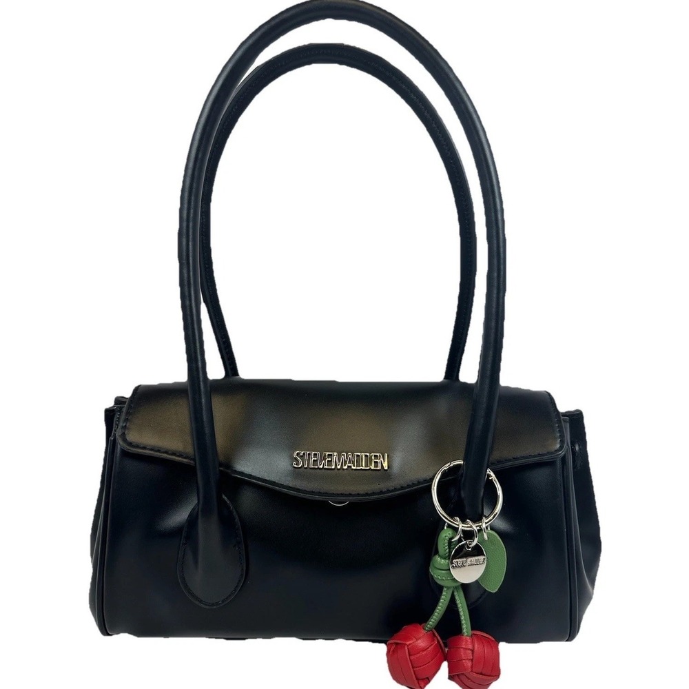 Steve Madden BPayne Shoulder Bag Black Faux Leather Cherry Charm Satchel Y2K